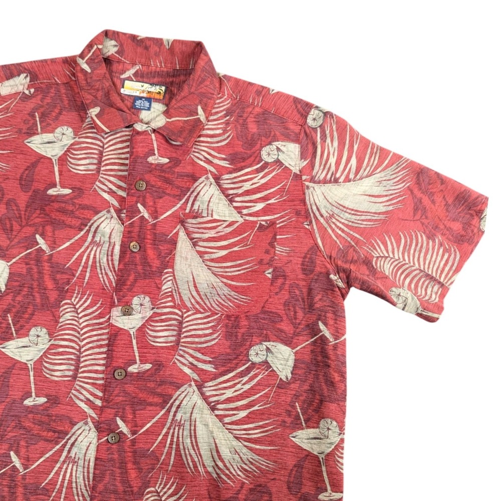 Havana Jacks Cafe Mens Medium Red 100% Silk Tropical Cocktail Hawaiian Shirt